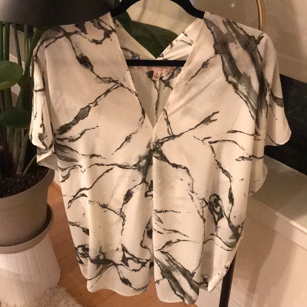 Philosophy White Marble Draped Tunic/Top